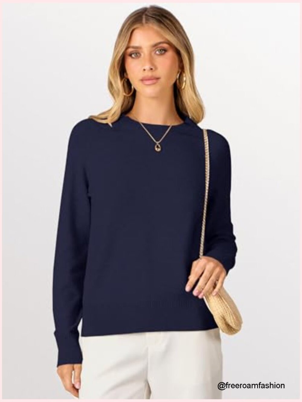 Long Sleeve Crewneck Loose Fit Lightweight Knit Pullover Sweater - Picture 3 of 7
